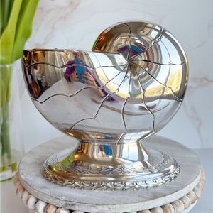 Antique Victorian-Style Silver Plate Nautilus Seashell Spoon Warmer Ornate Trim